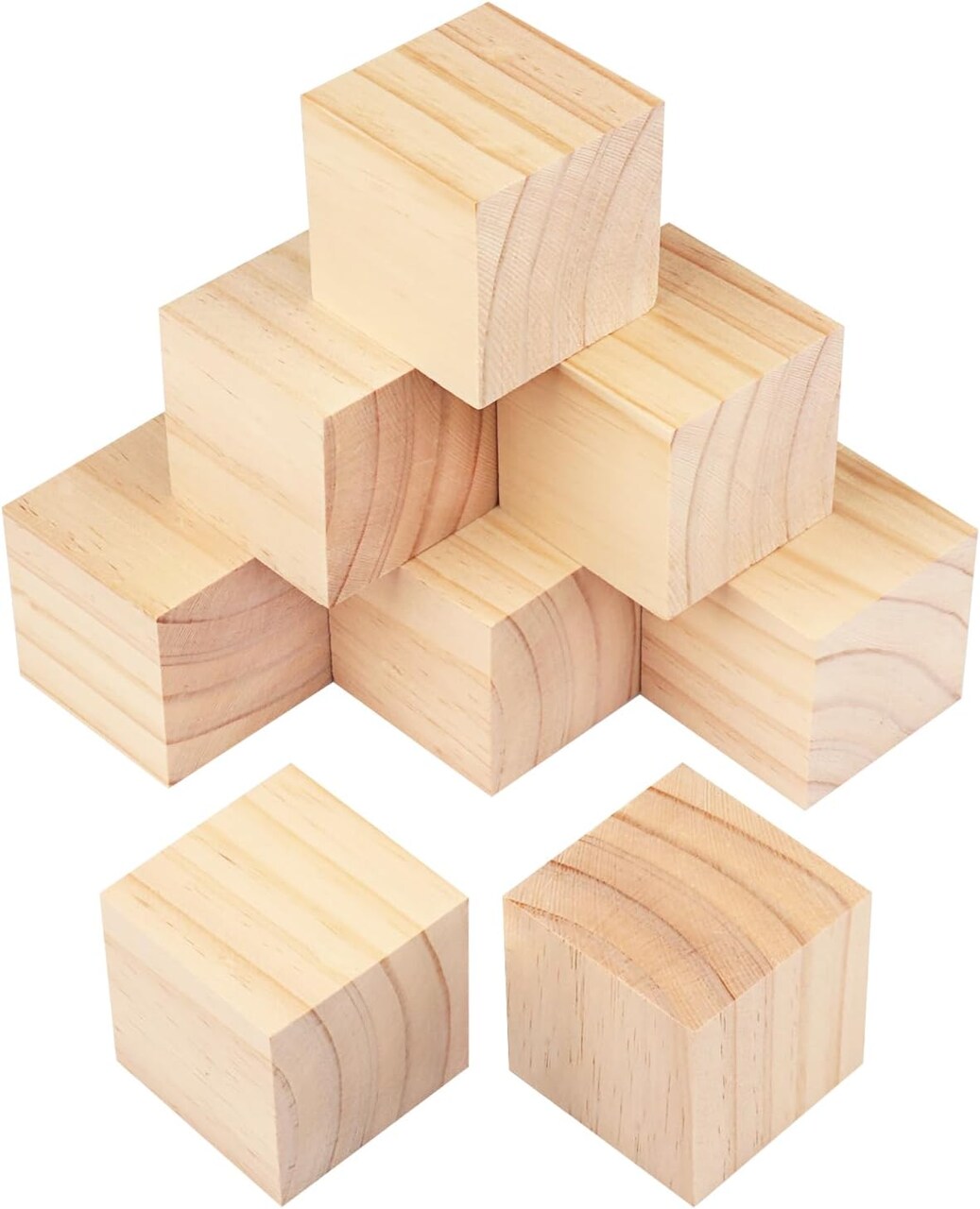 Set of 8 Pine Wood Craft Blocks, 3.15-Inch (8 × 8 × 8 cm) Cubes for Painting, Stamping, Decorating, DIY Projects, and Personalized Gifts